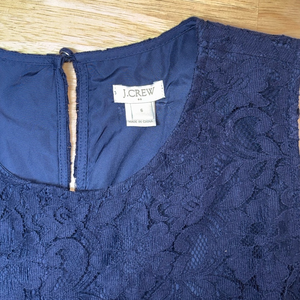 J. Crew Factory Navy Blue‎ All Over Floral Lace Sheath Knee-Length Dress Size 6 - Picture 4 of 13